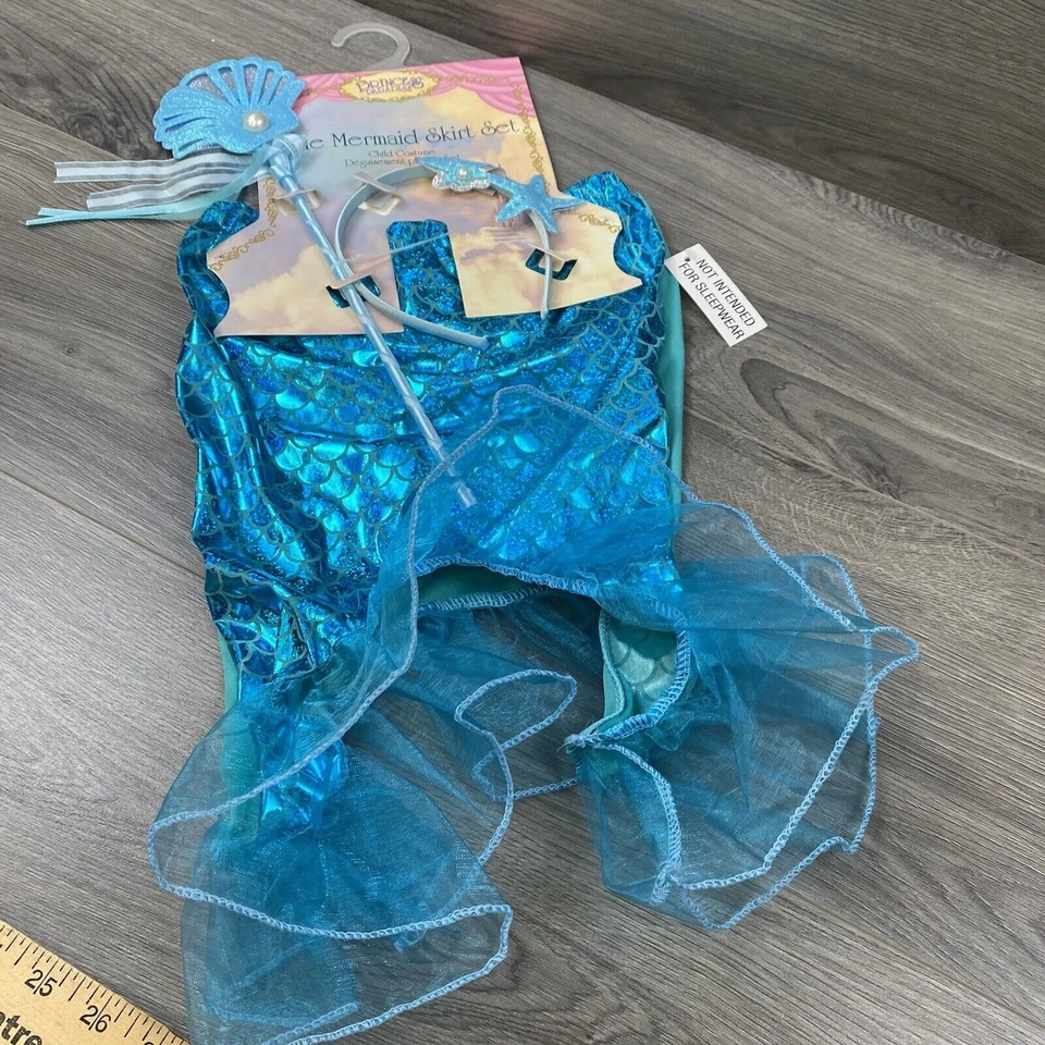 Conjunto de saia sereia azul princesa paraíso fantasia infantil 3 peças tamanho M/G - Imagem 4 de 4