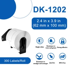 1Roll 62mmx100mm DK-1202 Paper Shipping 300 Labels for Brother QL Printer 