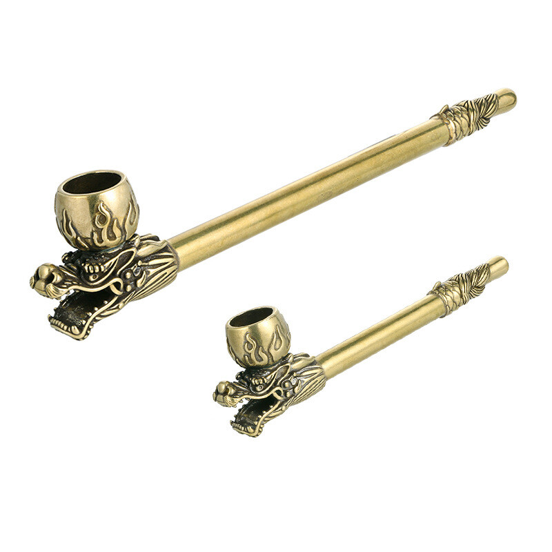 Solid Brass Dragon Cigarette Holder Carving Pipe Metal Smoking