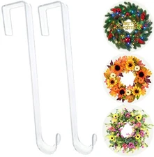 Wreath Hanger,12” Clear Wreath Hooks for Front Door,2 Pack Over the Door Easter-