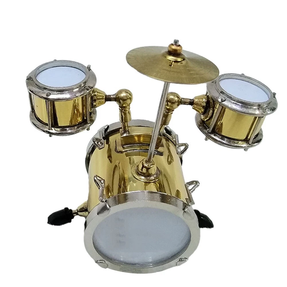 Portable Drum Model Golden Color Miniature Drum Set for Dollhouse Collection
