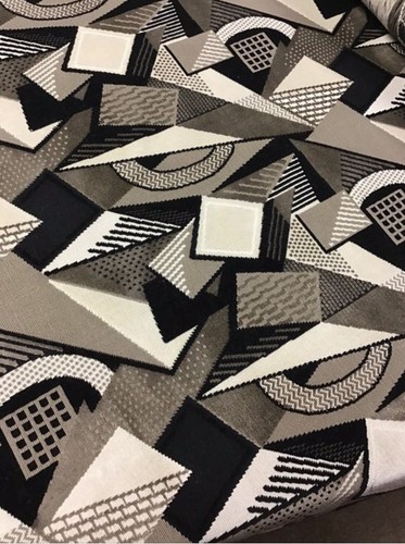 1 Yard- LARSEN TOSHIBI Black and Beige Geometric Velvet Upholstery Fabric - Picture 3 of 6