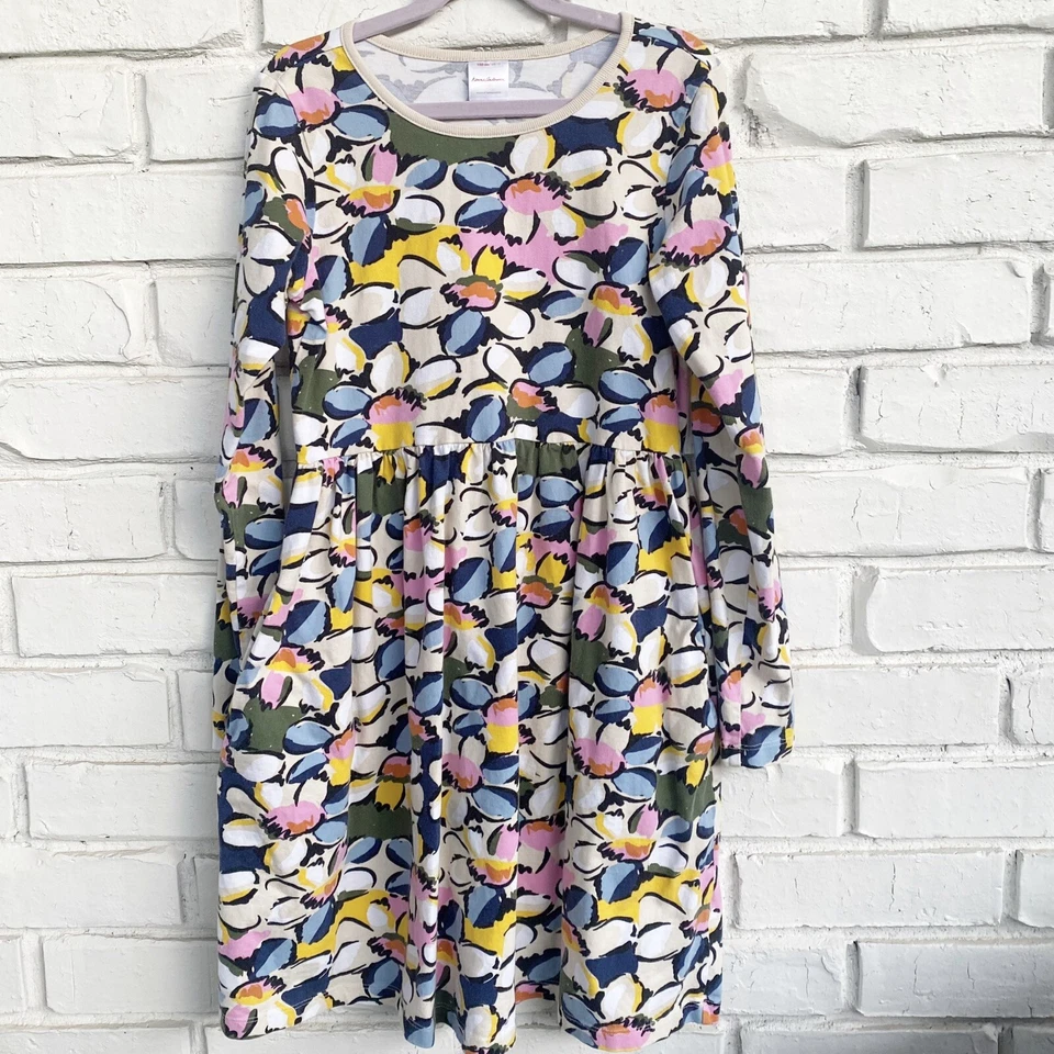 2 Hanna Andersson Dress Girls 150 Navy Floral Long Sleeve Tunic Skater Lot Sz 12 - Image 2 of 4