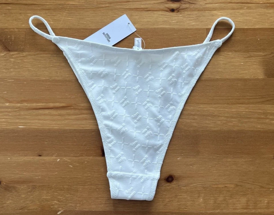 Urban Outfitters iets frans Monogram Tanga Bikini Bottom, White, Large - Изображение 4 из 4