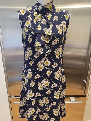 Prada 2016 Floral Print Acetate Silk Navy Dress Sz 42IT 4US, EUC Retail $2,110