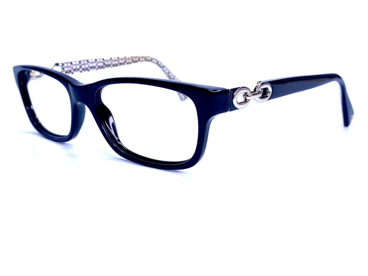 Coach Black Rectangular W Silver Chain Temple Eyeglasses Coach Black Rectangular W Silver Chain Temple Eyeglasses