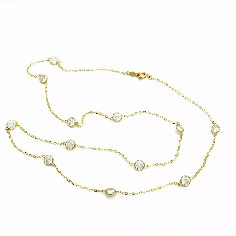 Collar estación patio diamante creado 3 quilates cadena oro amarillo 14k 20" con extensión Foto 2 de 3
