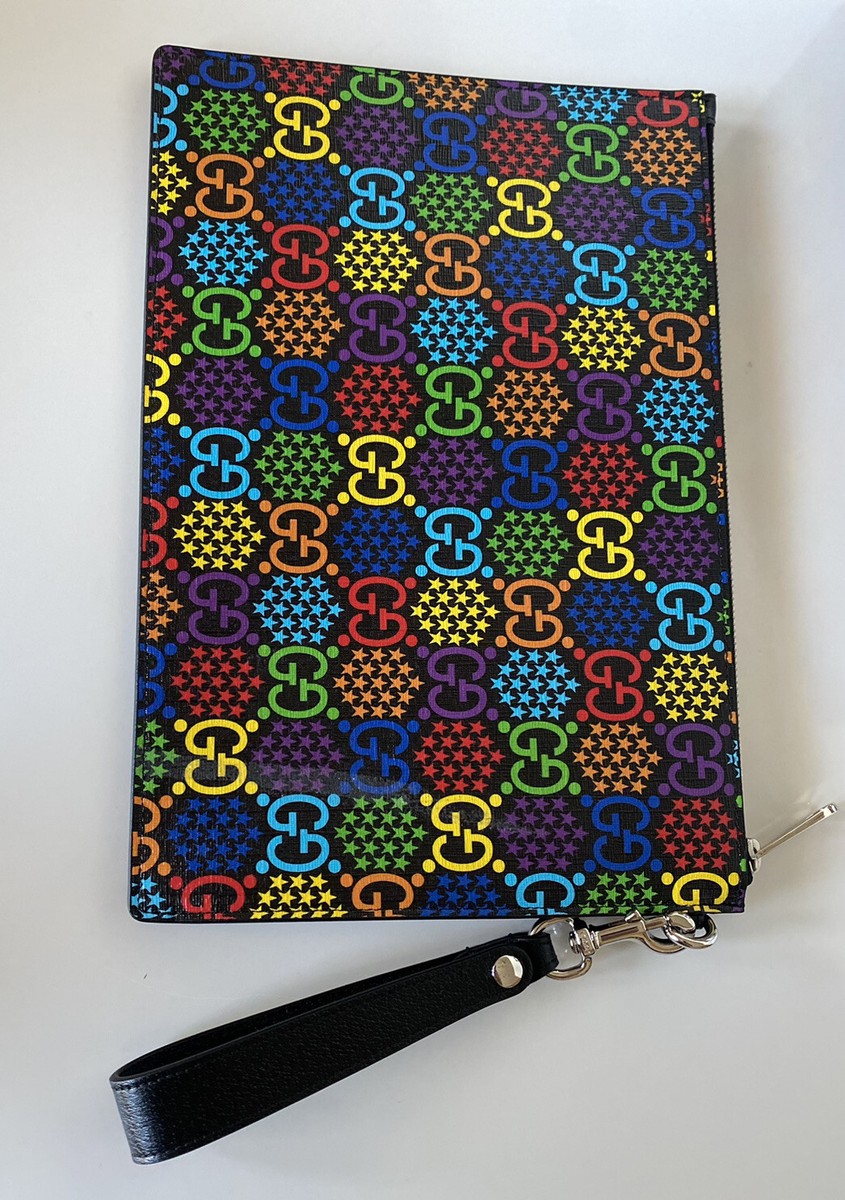 NWT Gucci GG Psychedelic Print Zip Around Wristlet Pouch 601087