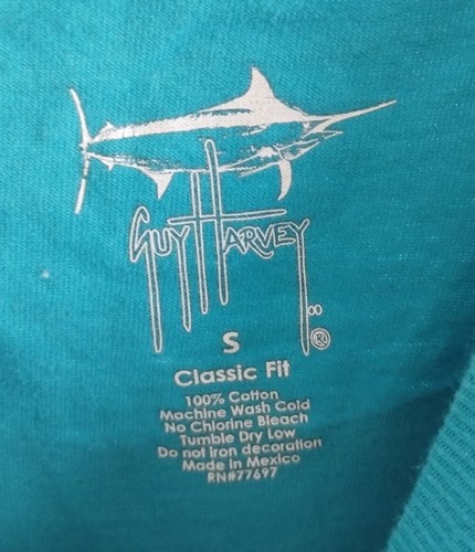 Guy Harvey Green Shirt Adult Mens Small Blue Marlin Swordfish - Picture 3 of 3