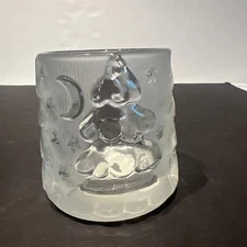 Christmas Candle Holder Heavy Crystal Christmas Tree Embossed Frosted Votive