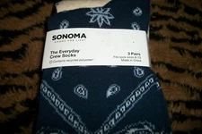 Sonoma Crew Socks 3 Pairs Novelty Cowboy Bandana Striped Size 8-13