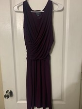 American Living Stretch Knit Sheath Dress Purple Faux Wrap Ruched Style Sz 2
