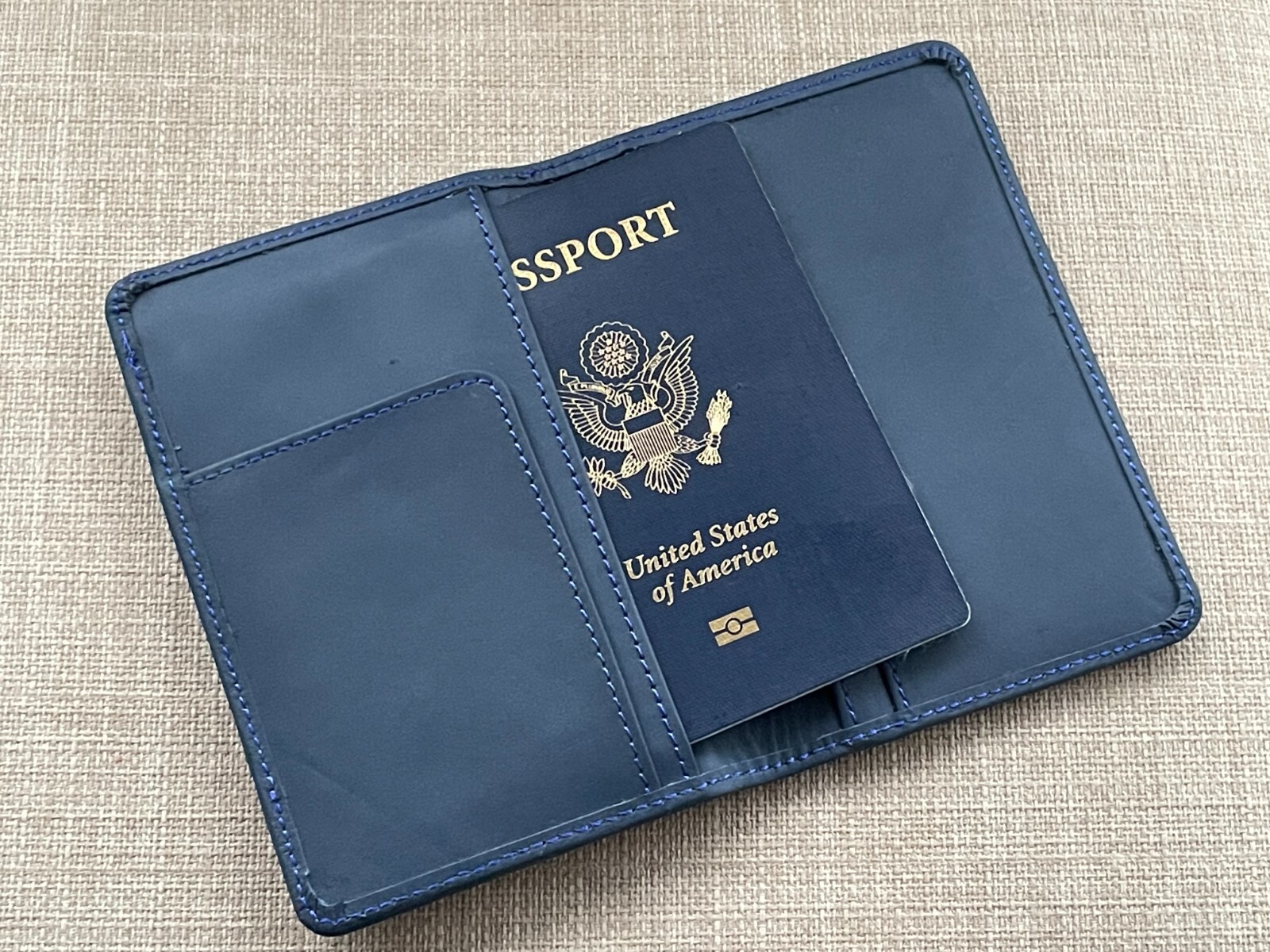 Handmade Genuine Leather Blue Bifold Passport Holder Travel Wallet-image