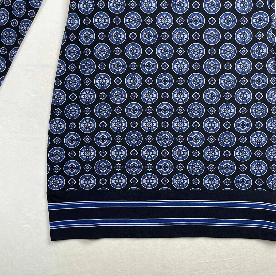 Michael Kors Blue Medallion Long Sleeve Stretch Knee Length Lightweight Dress M - Image 4 of 4