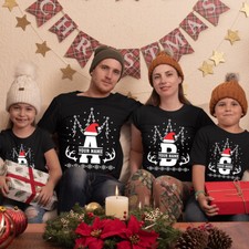 Personalised Unique Alphabet Letters Santa Cap Family Christmas Tee T-Shirt#MC