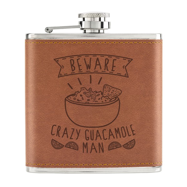 Beware Crazy Guacamole Mann 170Ml Pu-Leder Flachmann Hellbraun Vatertag Lustig-image