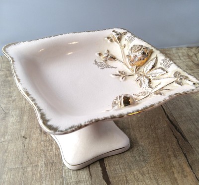 Vintage Mc Ceramic Candy Trinket Dish Pedestal Stand Pink