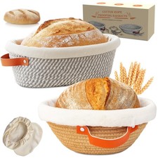 Banneton Bread Proofing Basket   9 Round 10 Oval Handmade Cotton Rope Sourdo...
