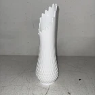 Fenton 14” White Milk Glass Hobnail Swung Vase MCM 16 Fingers VINTAGE