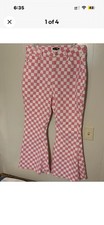 Fashion Nova Pink And White Checker Board Flared Pants Size 14