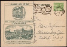 22.3.1950 Berlin Sonderganzsache 100 Jahre OPD bedarfsgebraucht nach Oranienburg