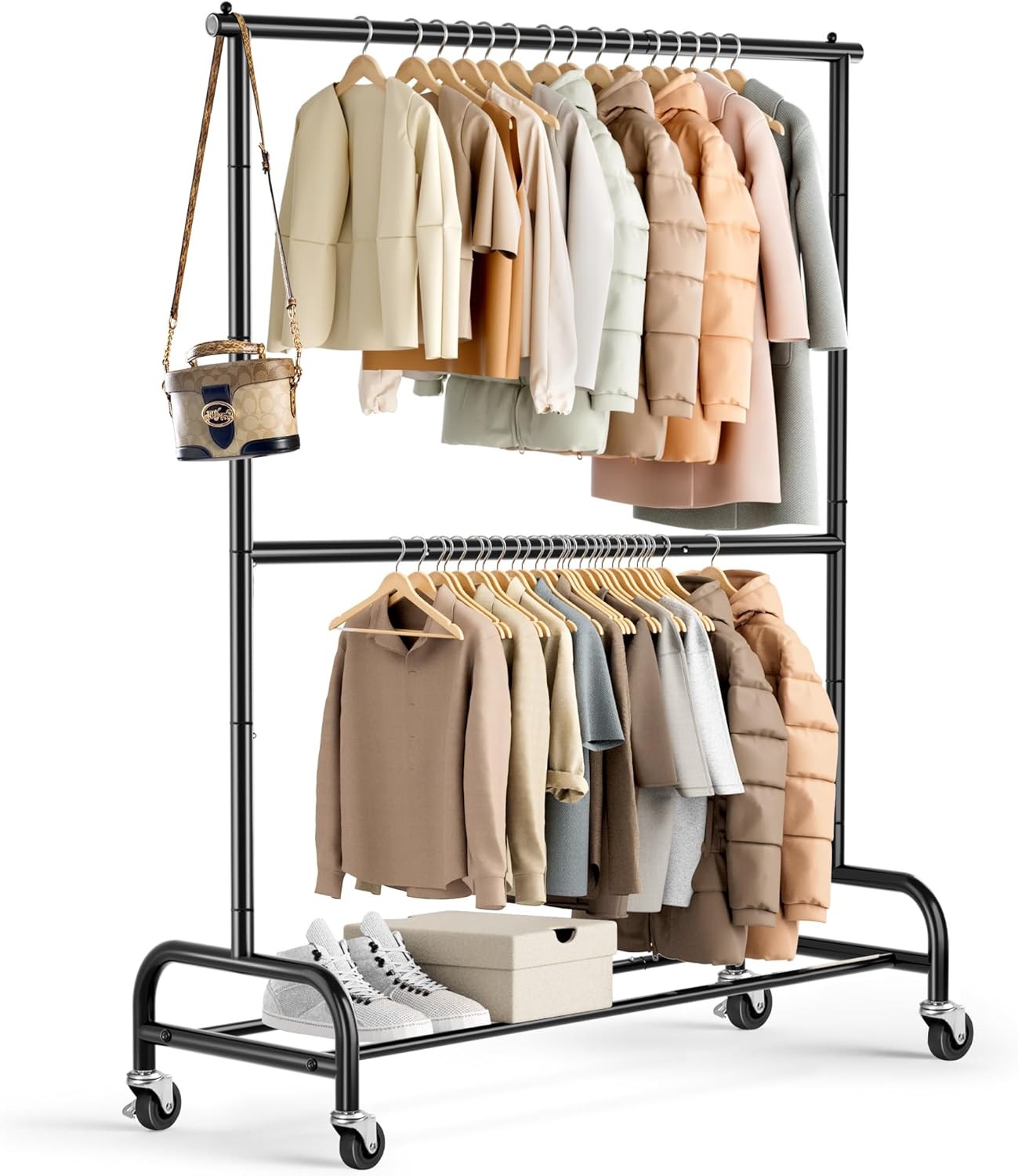 MISSLO Heavy Duty Clothing Racks for Hanging Clothes Rack Double Rod ...