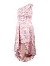 Adrianna Papell Women's Metallic Jacquard One-Shoulder Gown (10, Pink Multi)