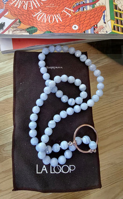 La Loop Eyeglass Holder Necklace Crystal Blue Grey Beads Rare $ 399.00