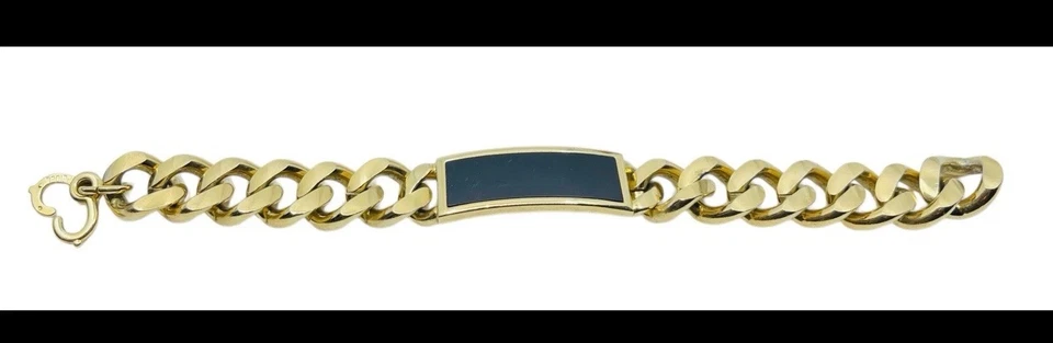 Pizarra vintage Speidel para hombre gruesa acabado dorado I.D. Pulsera Etiqueta Negra 8" Foto 2 de 4