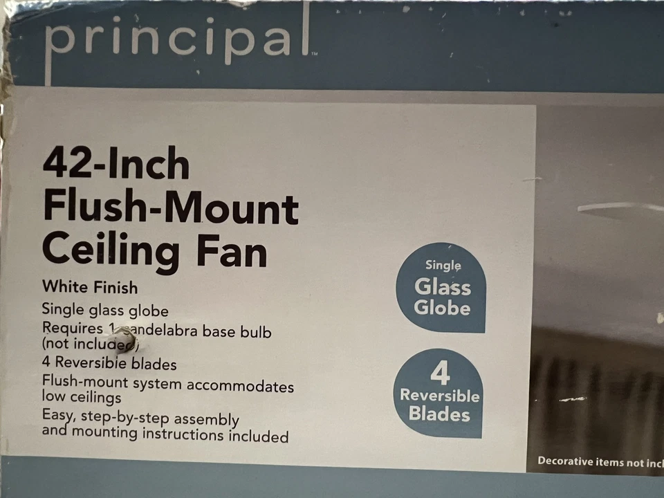 Principal 42" Flush Mount Ceiling Fan NIB White Finish - Image 3 of 4