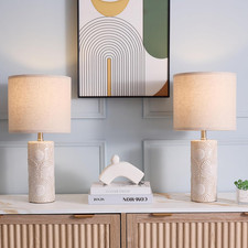 Set of 2 White Ceramic Floral Table Lamps for Living Room  Bedroom