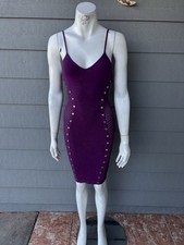 Purple Studded Knit Bodycon Dress Short Sleeveless V-Neck Size S