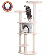 Armarkat 64  Real Wood Cat Tree With Sractch Sisal Post Soft-side Playhouse A...