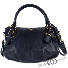 Prada 2Way Leather Bag Black Soft Calf Used Tote Used Item Good From Japan F/S