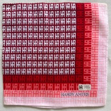 VTG Handkerchief Red Pink Cotton Monogrammed Pattern Classic Pocket Square 17"