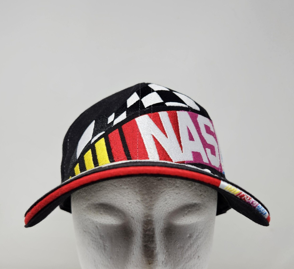 NASCAR Hat Cap Strap Back Mens One Size Black Auto Racing Graphic Checkered Flag