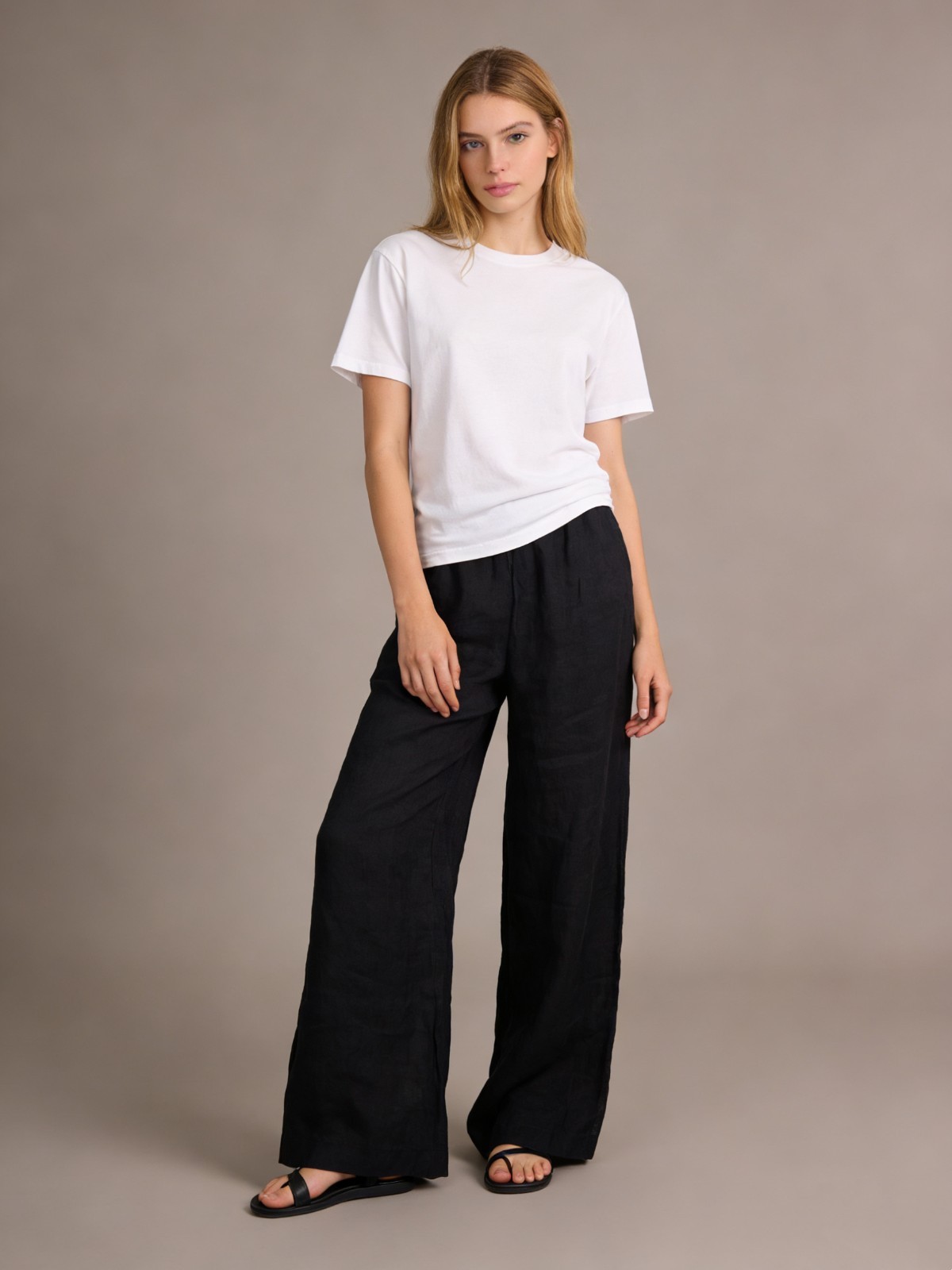 $ 332 NWOT 12 STOREEZ Wide Leg Drawstring Pants in Ramie Pull on Black Size S