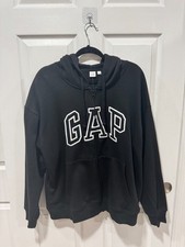 GAP Black full zip hoodie sweatshirt big logo front women's XL NWT