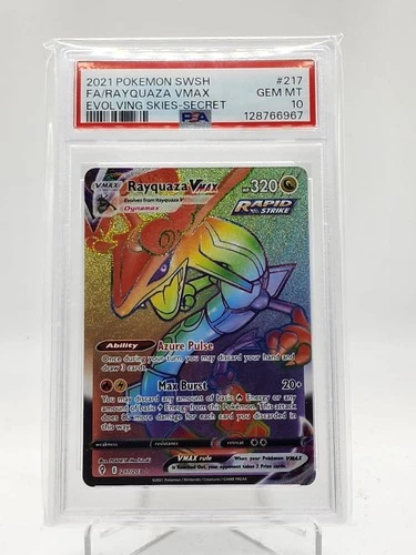 RAYQUAZA VMAX 2021 POKEMON EVOLVING SKIES SECRET RAINBOW #217 PSA 10 Q0895