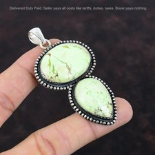 Sterling Silver Lemon Chrysoprase Gemstone Vintage Heart Chakra Handmade Pendant