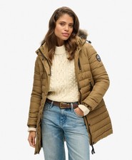 Superdry Womens Faux Fur Hooded Mid Length Puffer Jacket