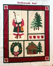 NORTHWOODS NOEL Folk Art Santa Cut & Sew Fabric Panel Wall Hanging & Appliques