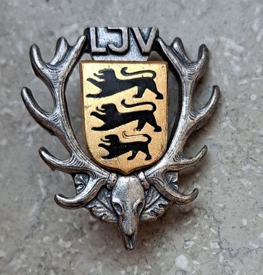 Vintage LJV Baden-Württemberg Hunting Pin   Three Lions Crest, Silver-Tone with