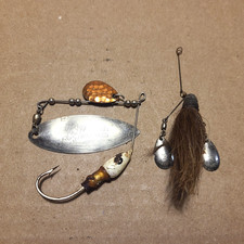 Vintage Brass Spinner Spoon Fishing Lures: Roland Martin Big Bass + Shannon Twin