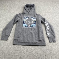 Hurley Hoodie Youth Medium 10-12 Gray Pullover Fleece Logo Sleeve Sweatshirt