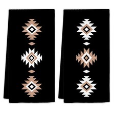 Black Western Aztec Kitchen Towels Set of 2 - Western Southwestern Decor Hand...