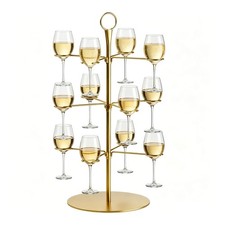 Gold 3-Tier Cocktail Tree Stand 12 Cup Holder Wine Display Rack for Party Home