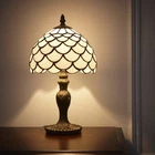 8 Inch Tiffany Antique Brass Lamp Modern Home Bedside tables with glass shade