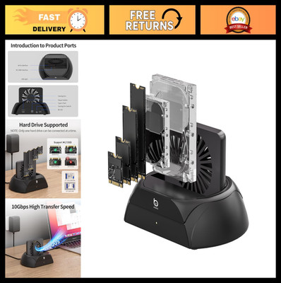 PCIe NVMe Docking Station with Cooling Fan, External SSD/HDD Reader for M.2 & SA