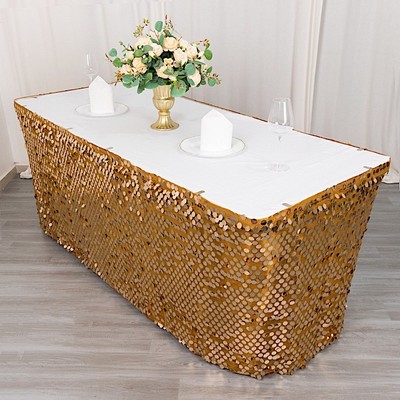 21 ft GOLD Big Payette Sequin Satin Dual Layered TABLE SKIRT Party Decorations
